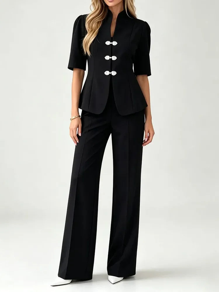 Arashi Elegant Short Sleeve Office Lady Two Piece Sets