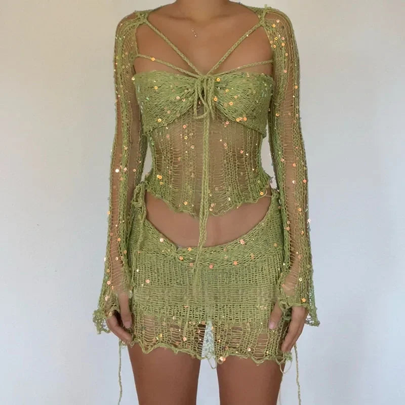 Ismel Glitter Sequins Knitted Two Piece Sets