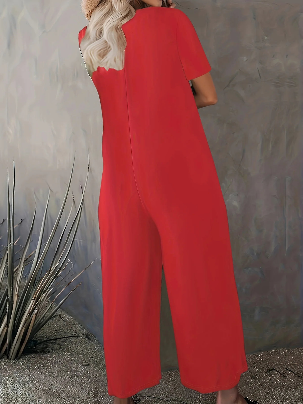 Plus Size Summer Women's Solid Color Jumpsuit with Pockets Casual Fashion
