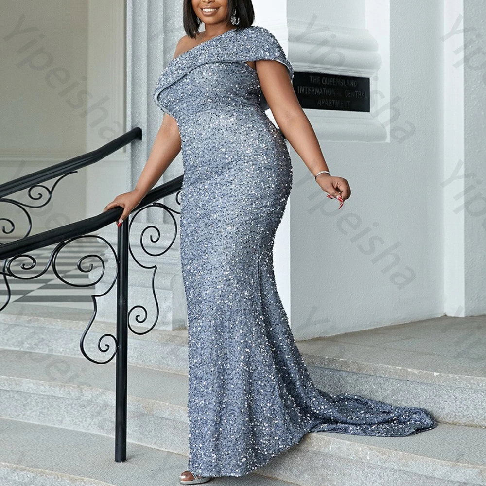 La Banda Sexy One Shoulder Mermaid Sequined Evening Elegant Celebrity Long Dress