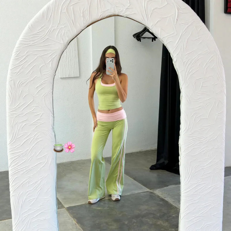 Pilar Contrasting Color Hanging Neck Two Piece Sets