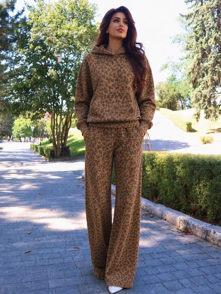 Sanely Women Grey Leopard Print Two Piece Sets