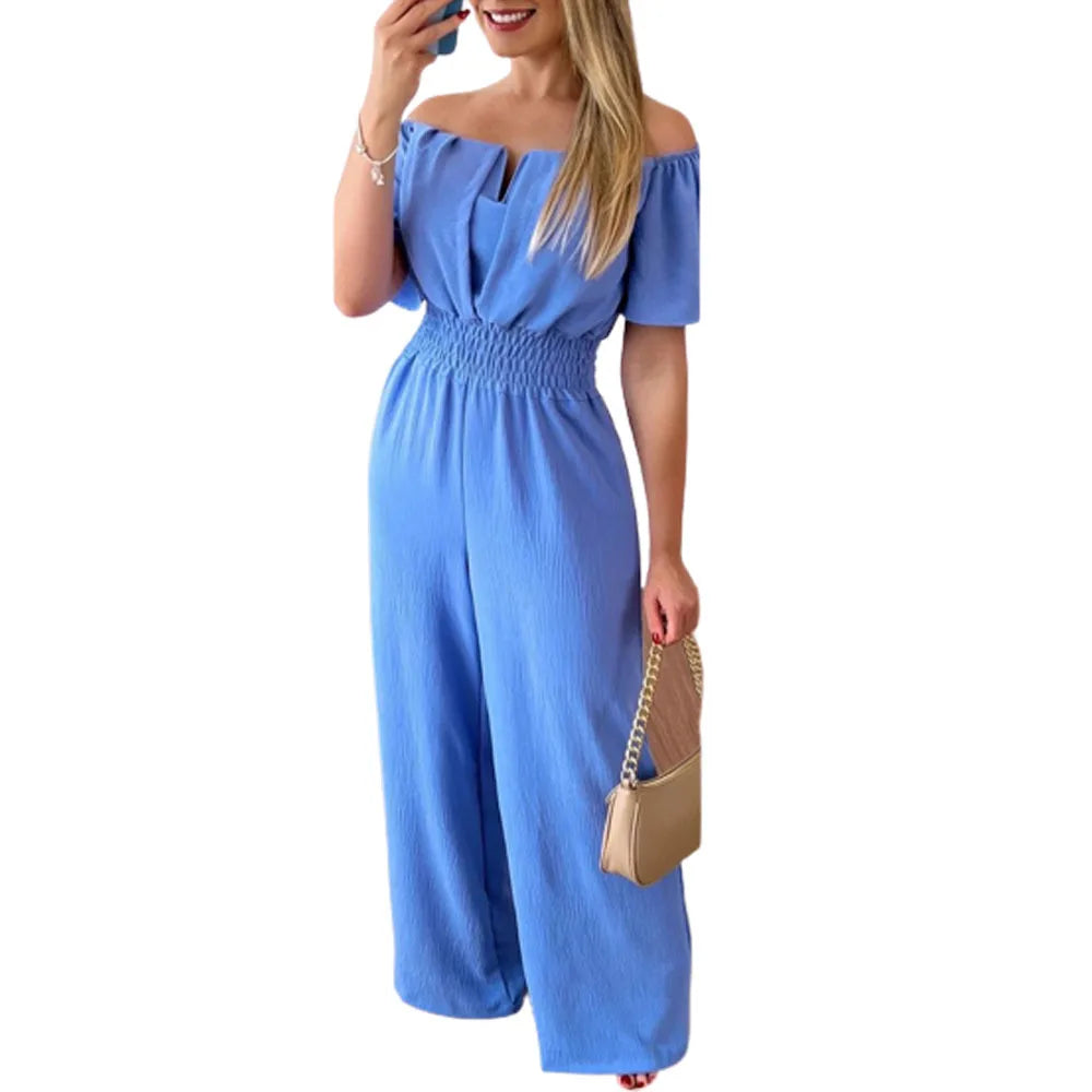 Jumpsuits for Women Summer Fashion Off Shoulder Casual Sleeve Wide Leg&nbsp; Sexy Slim Ladies