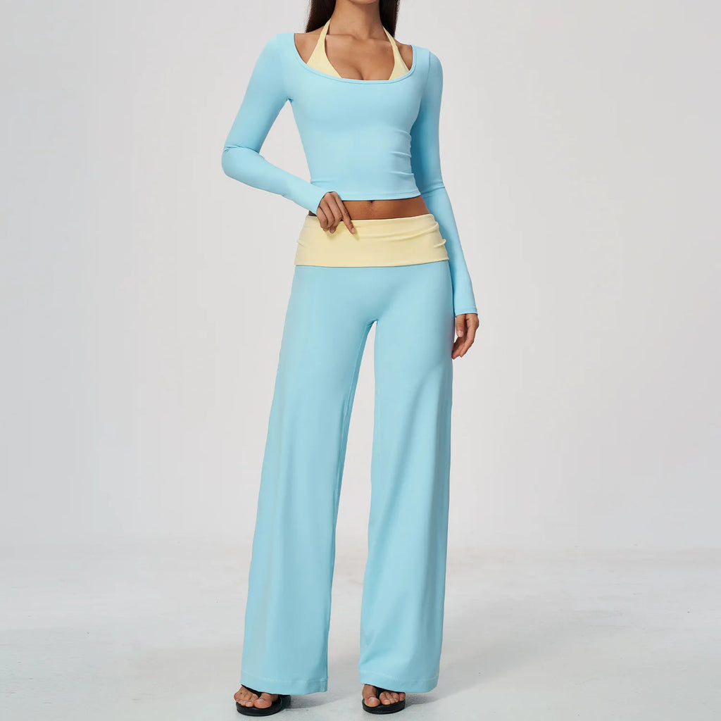 Camila Contrast Color Fitness Suit Tracksuit Two Piece Sets
