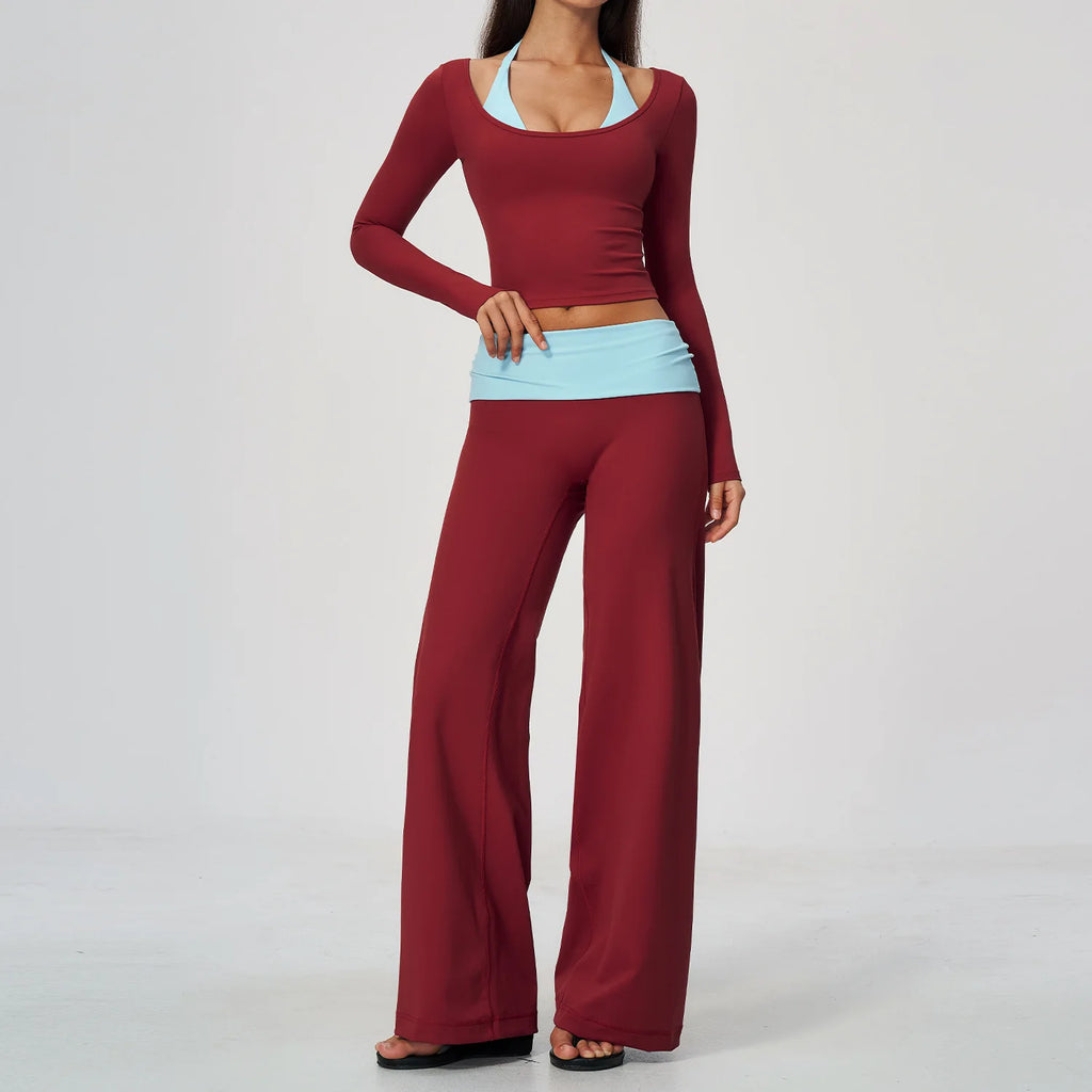 Camila Contrast Color Fitness Suit Tracksuit Two Piece Sets