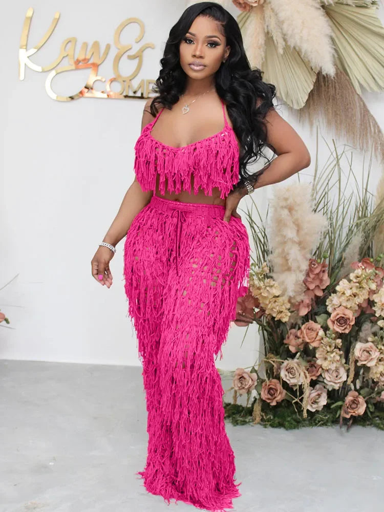 Emely Bodycon Outfit Tassel Two Piece Sets