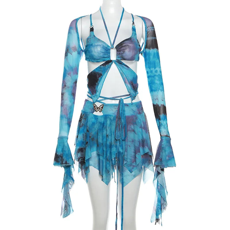 Gabriela Butterfly Outfit Sexy Fairy Backless Two Piece Sets