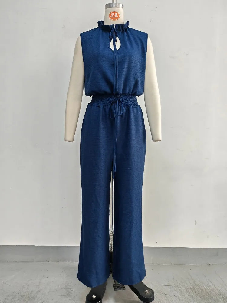 Summer Jumpsuits for Woman Wide Leg Sleeveless Lace Up Jumpsuit High