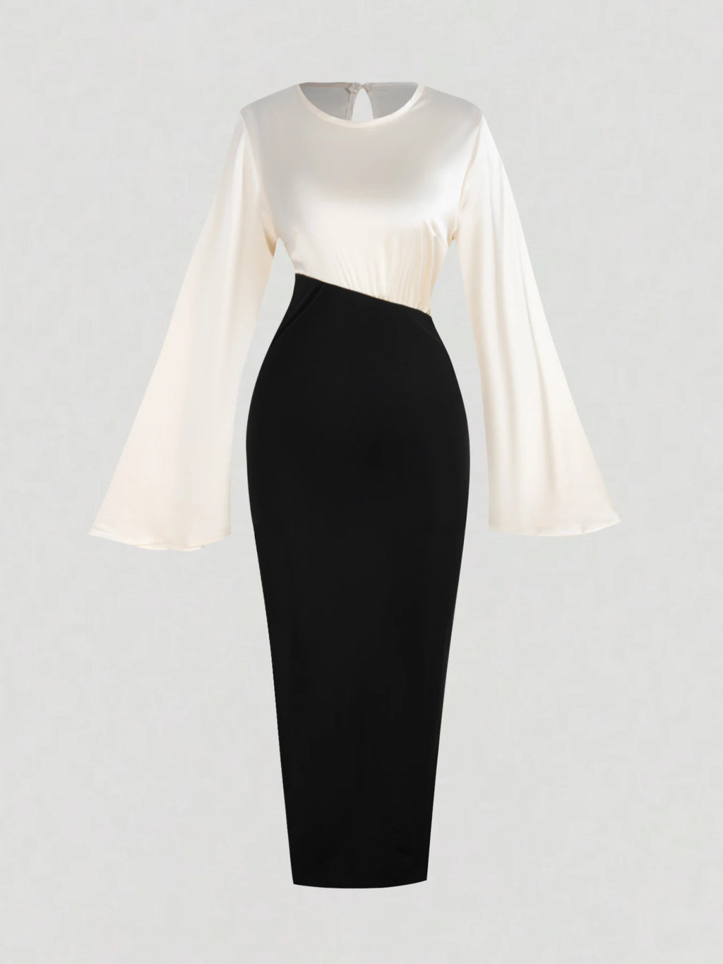 Piscataway Bell Sleeve Color Block Satin Bodycon Casual Elegant Dress