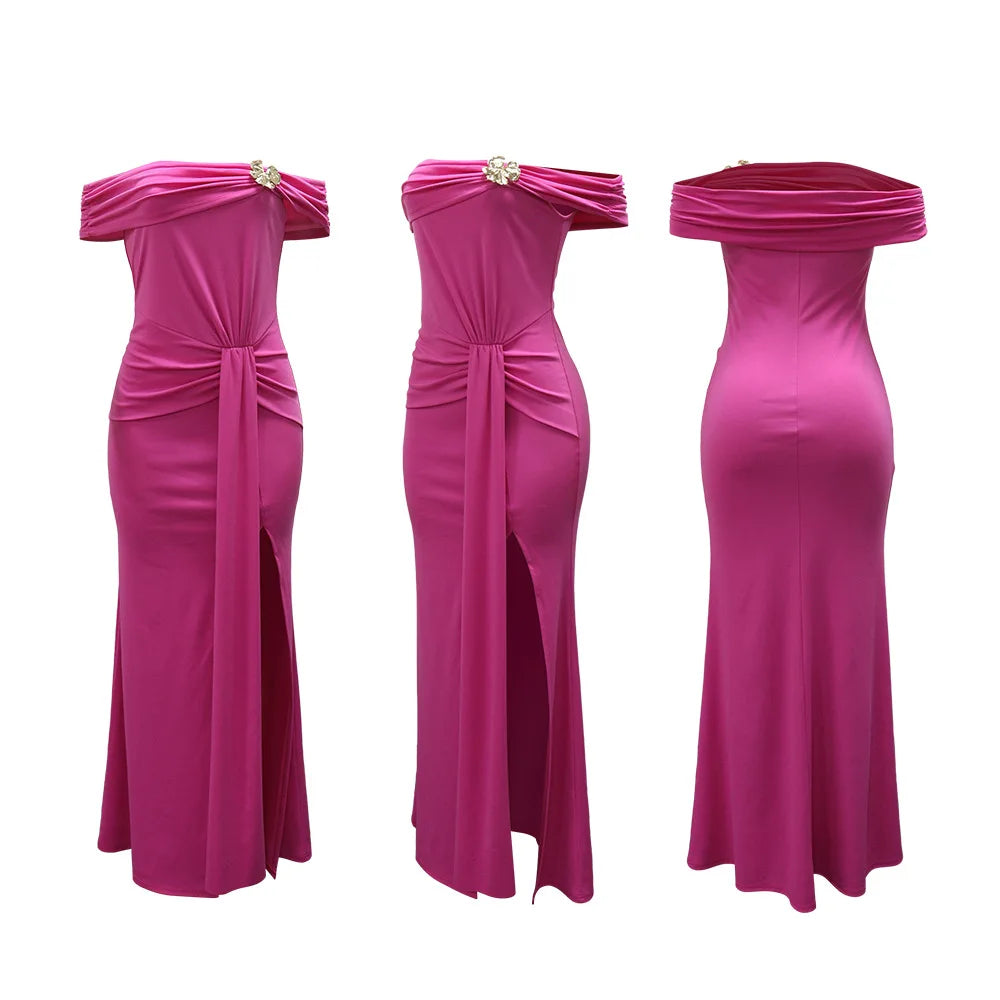 La Cuava Slash Neck Ribbon Elegant Sleeves Long Sexy Maxi Dress