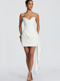 Telaby Lace Trim Patchwork Strapless Ribbon Bodycon Dress