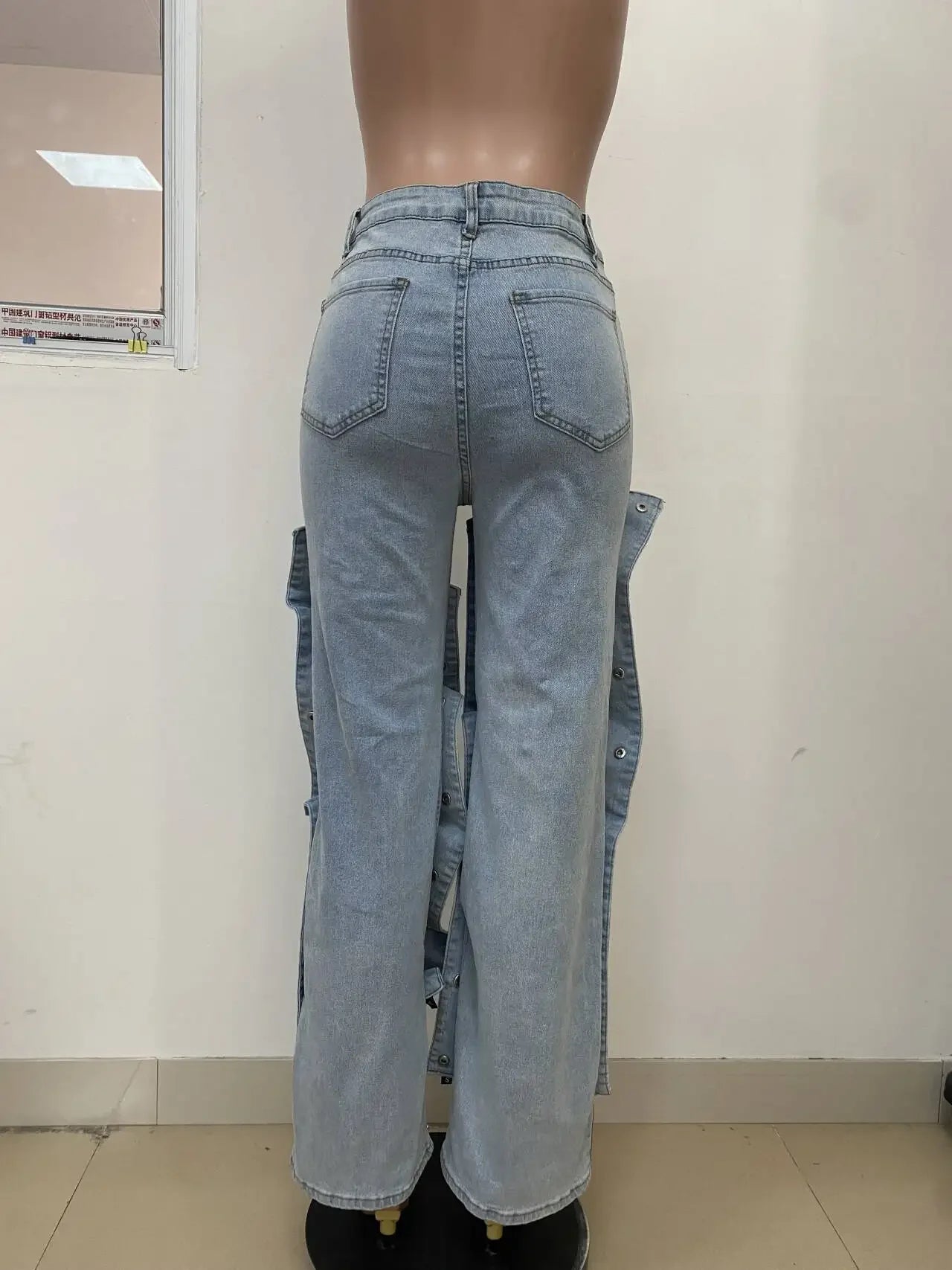 Goshen Cargo High Waist Elegant Streetwear Denim Straight Trousers