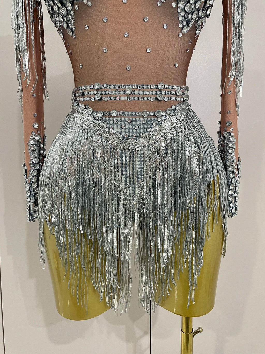Chambersburg Sparkly Rhinestone Sequin Tassel Stretch Jumpsuit