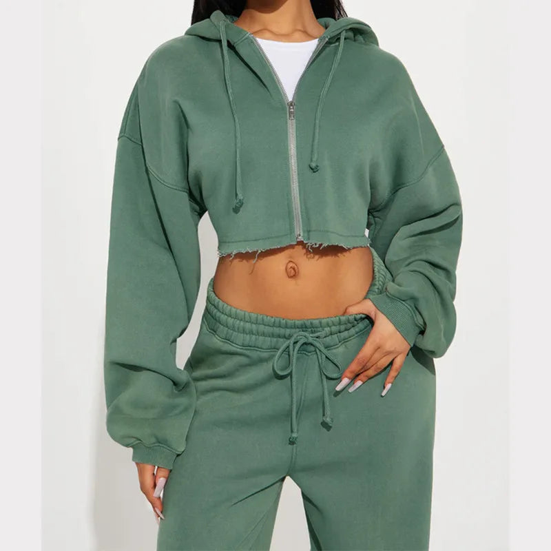 Rosita Zip-up Cropped and Long Pants Two Piece Sets
