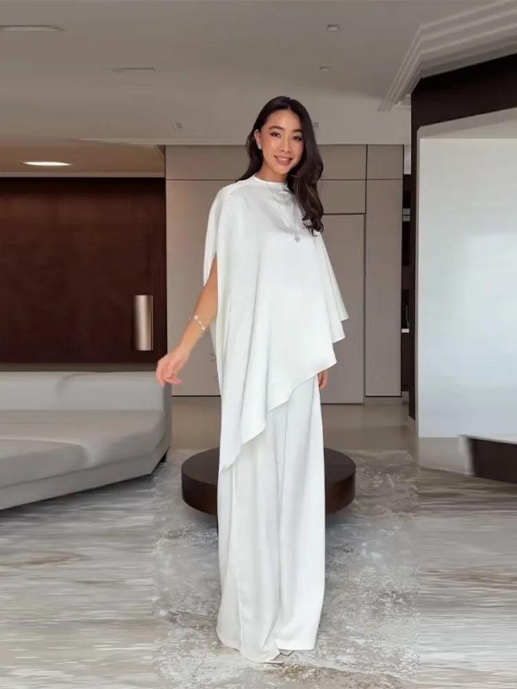 Siara Loose Casual Satin Asymmetric Two Piece Sets