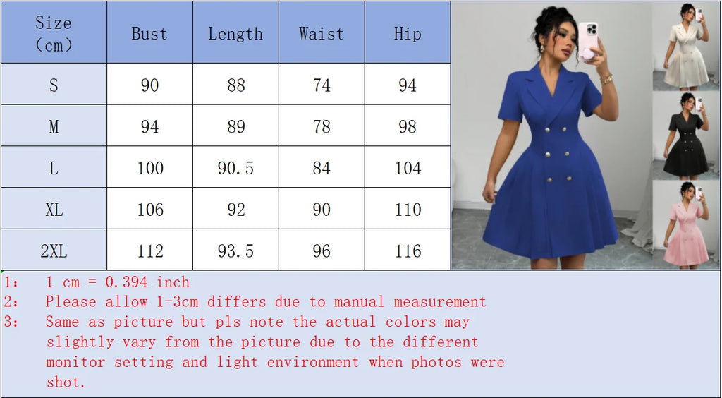 All Ways Solid Color Notched Lapel Double Breasted Short Sleeve Slim Midi Dress