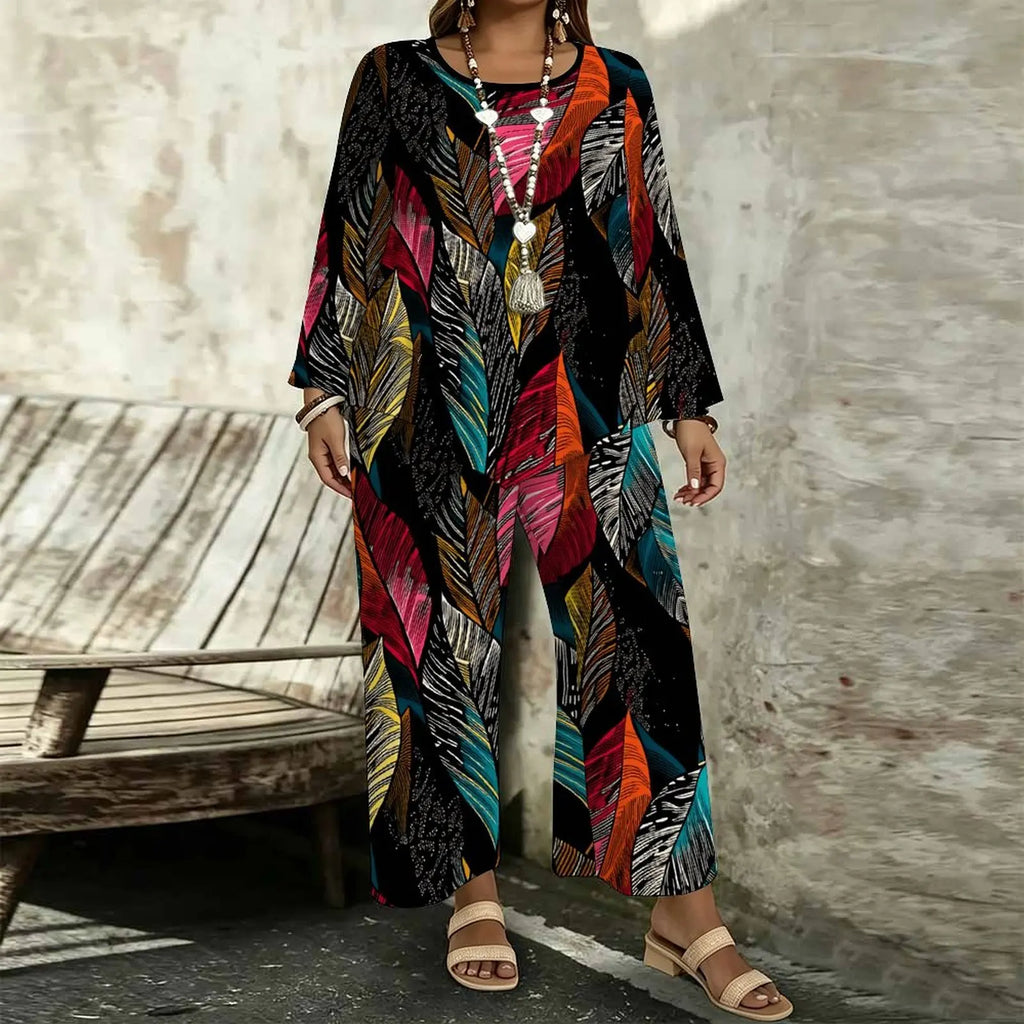 Pamela Plus Size Vintage Print Two Piece Sets