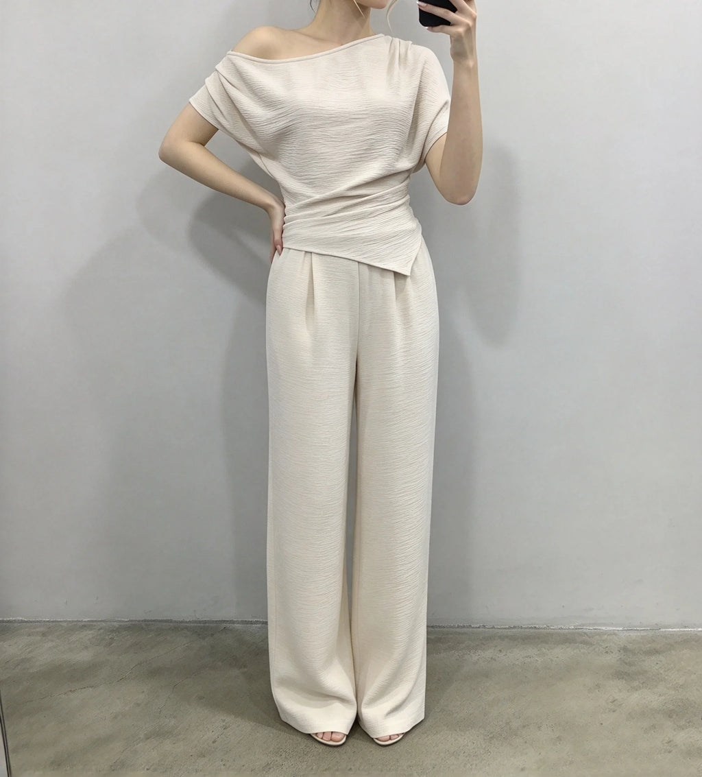 Katia Solid Off Shoulder High Waist Two Piece Sets