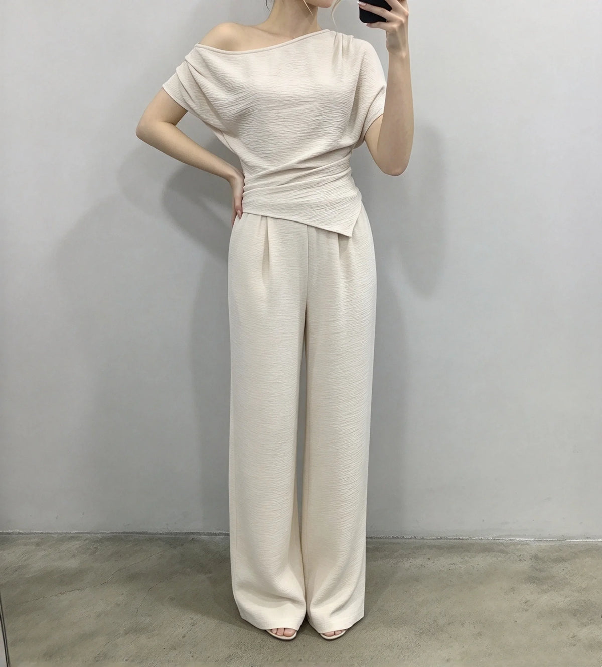 Katia Solid Off Shoulder High Waist Two Piece Sets