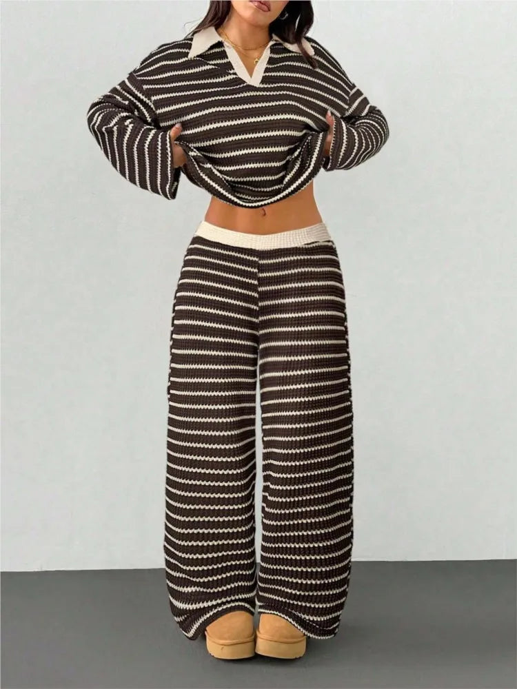 Sally Women Striped Knit Two Piece Sets