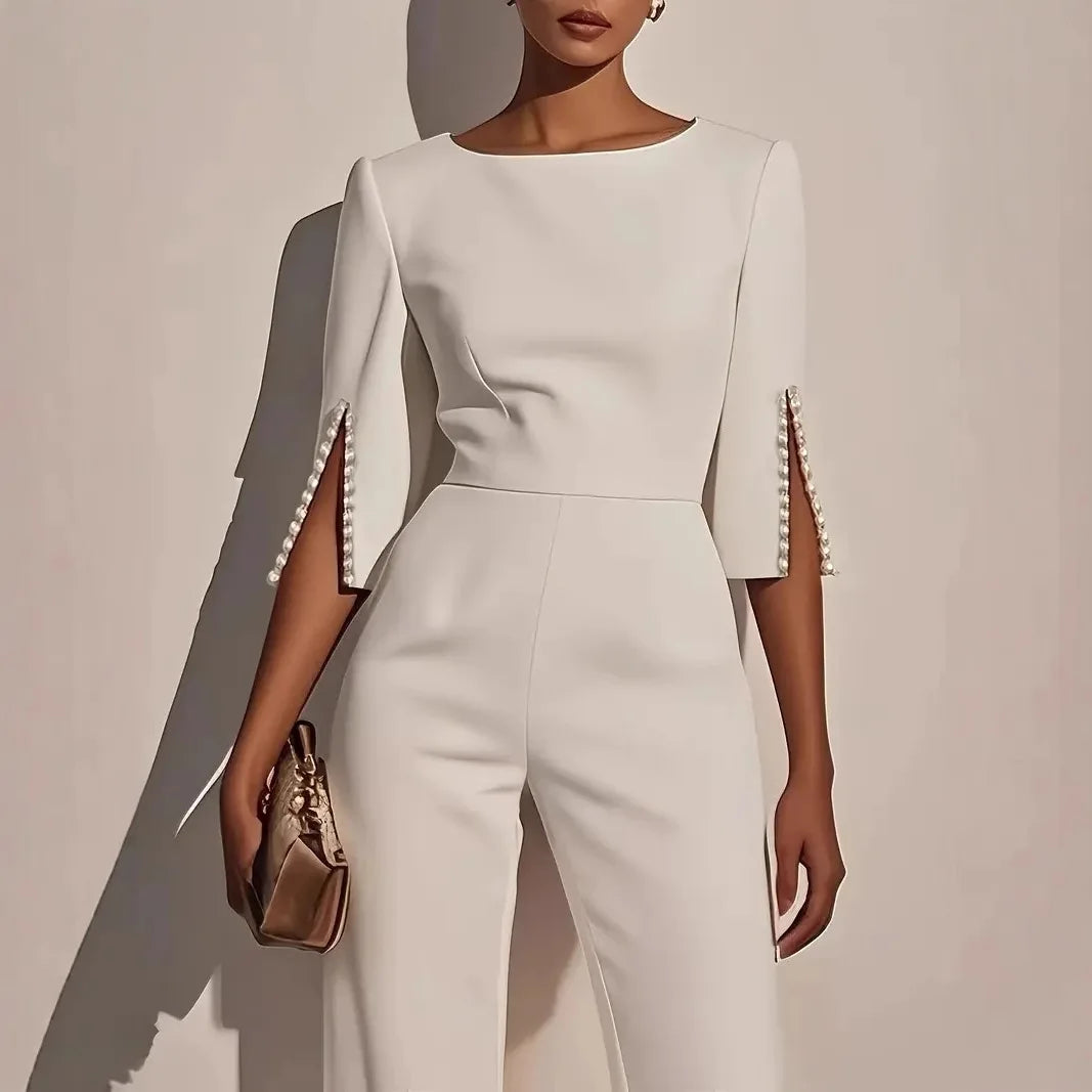 2025 Autumn New Solid Color Fashionable and Elegant Beaded Decorative Slim Jumpsuit for Women