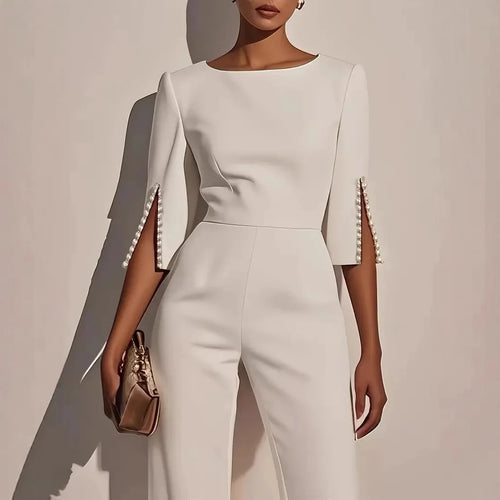 2025 Autumn New Solid Color Fashionable and Elegant Beaded Decorative Slim Jumpsuit for Women
