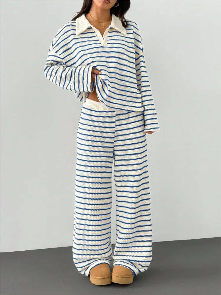 Sally Women Striped Knit Two Piece Sets