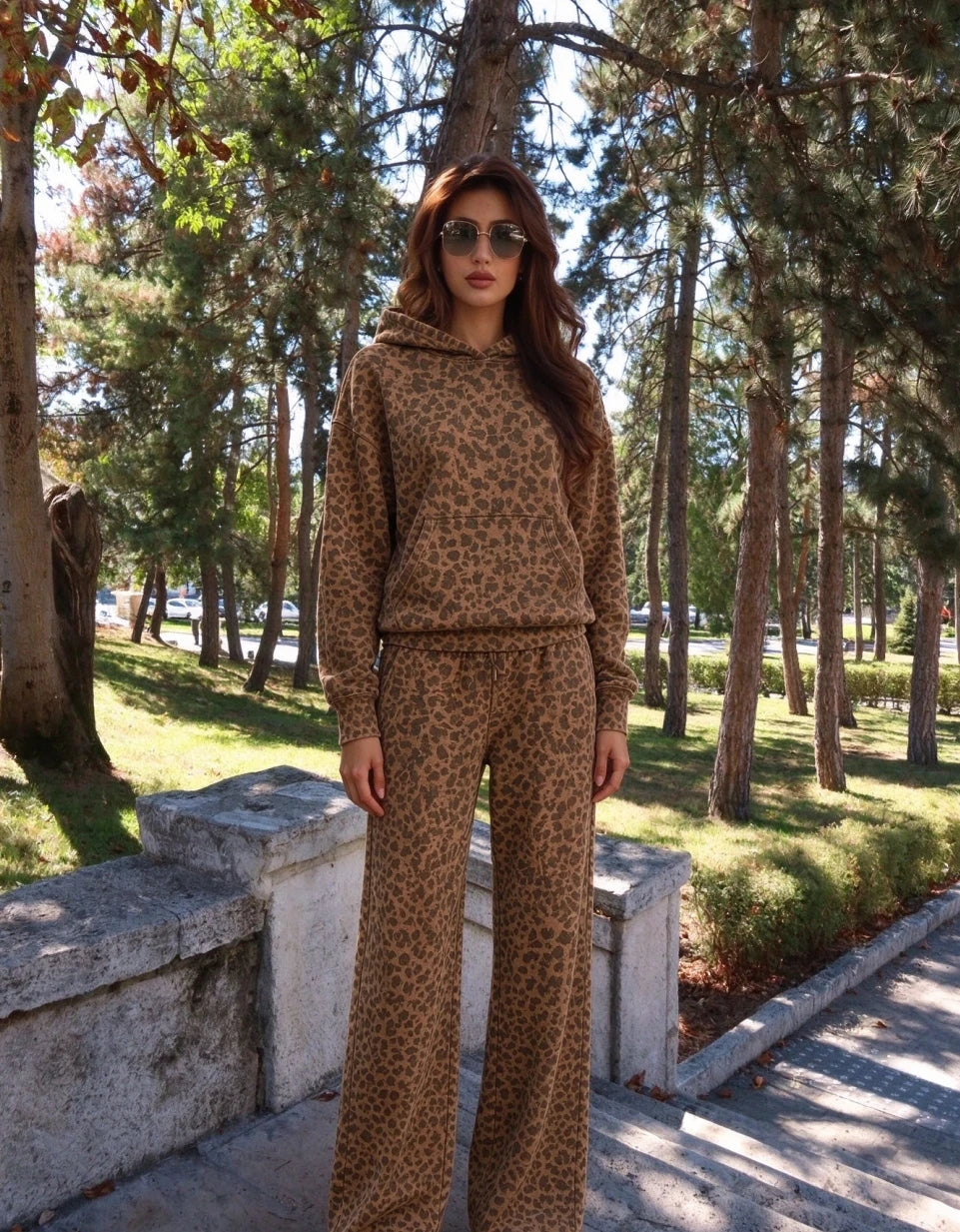 Sanely Women Grey Leopard Print Two Piece Sets