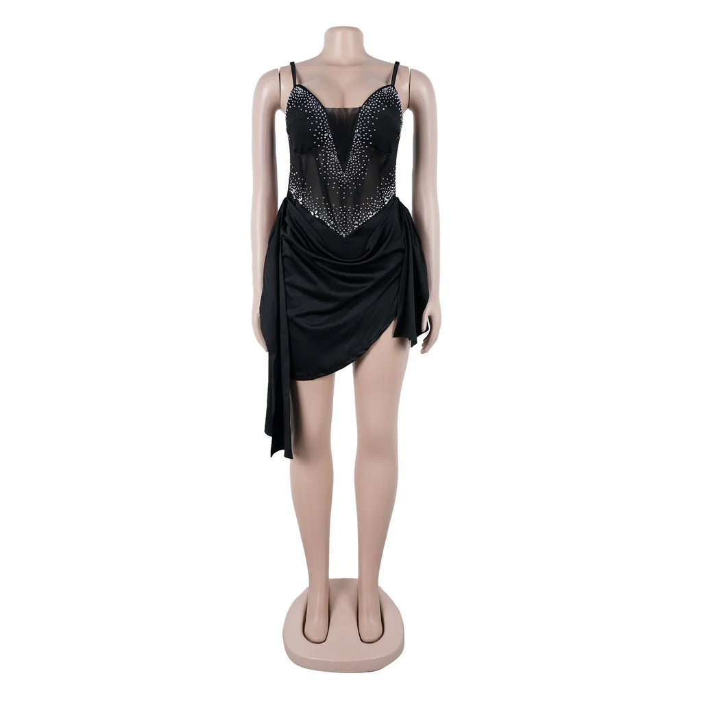 Mapleton Rhinestones Mesh Tunic Sleeveless Split Bodycon Midi Maxi