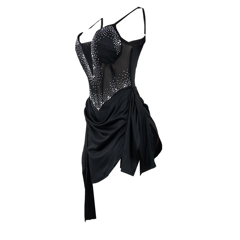 Mapleton Rhinestones Mesh Tunic Sleeveless Split Bodycon Midi Maxi