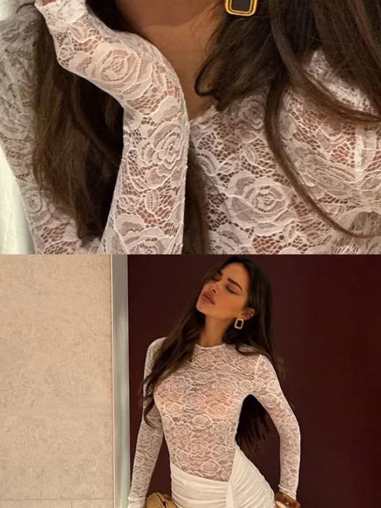 Hyde Park Lace Sheer Bodycon Sexy Club Solid Hip Wrap Skinny Dress