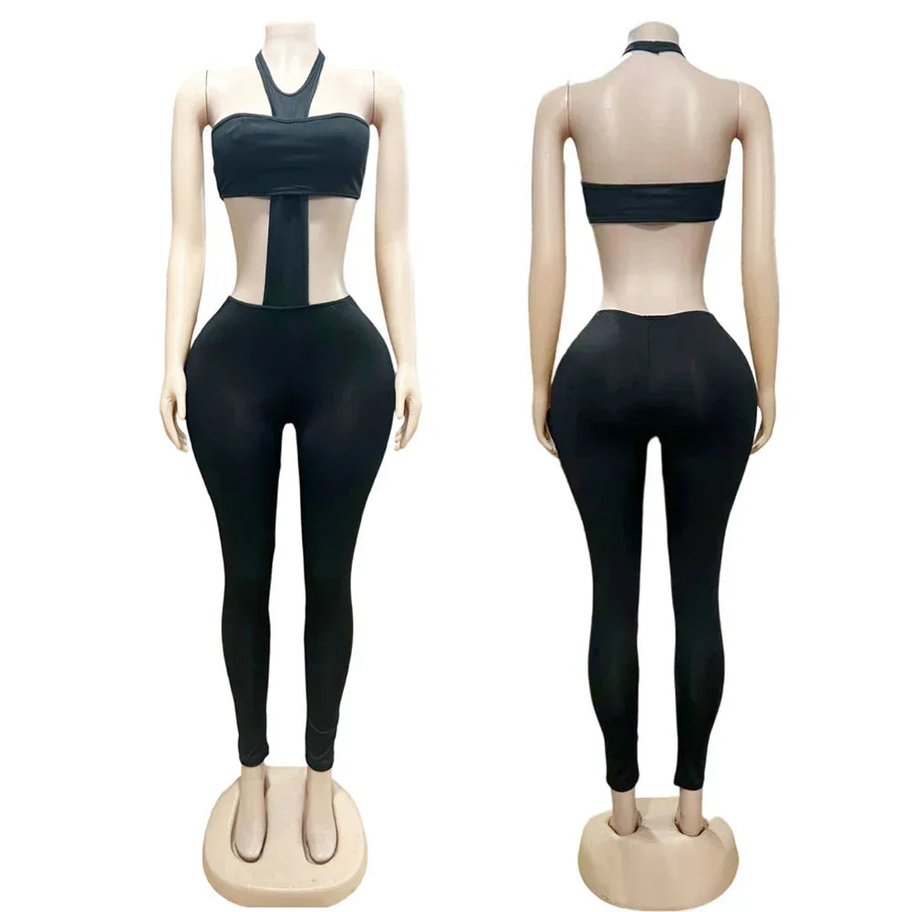 Hammonton Club Wear Halter Cross Crop Suits Baddie Outfits Two Piece Set