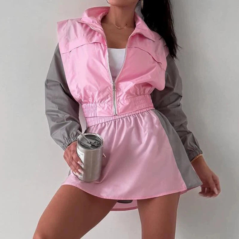 Karla Casual Suit Patchwork Contrast Color Two Piece Sets