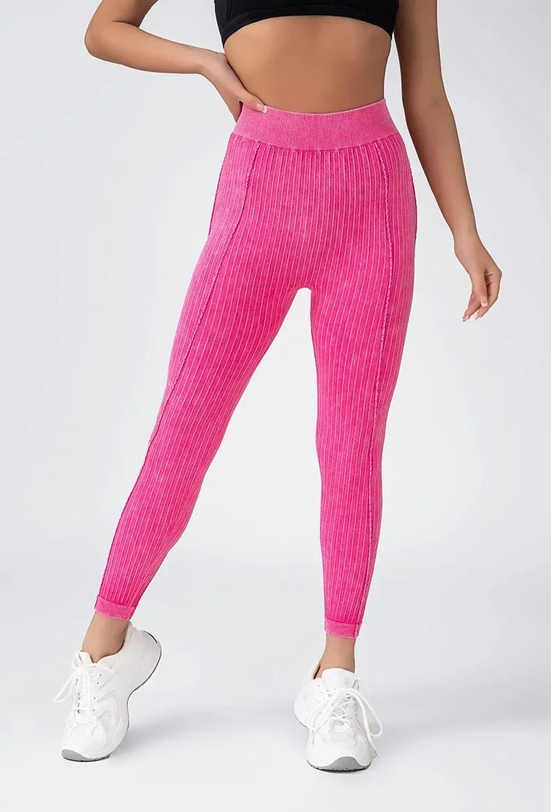 Andober Striped V Back Fashion Gym Outdoor Fitness Athletic Workout Elastic Leggings