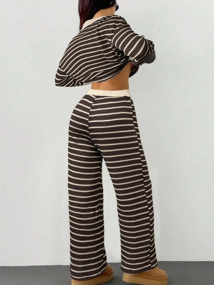 Sally Women Striped Knit Two Piece Sets