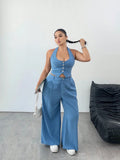 Pamela Plus Size Tie Neck and Casual Two Piece Sets