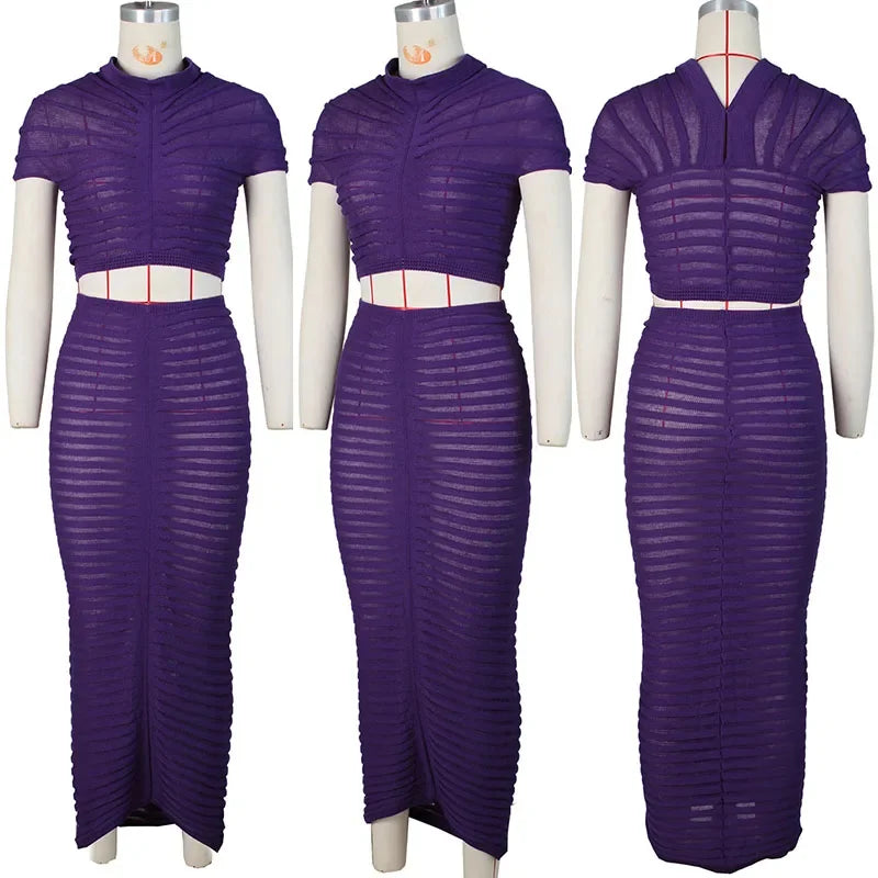 Yulisa Sexy Knitted Striped Outfit Two Piece Sets
