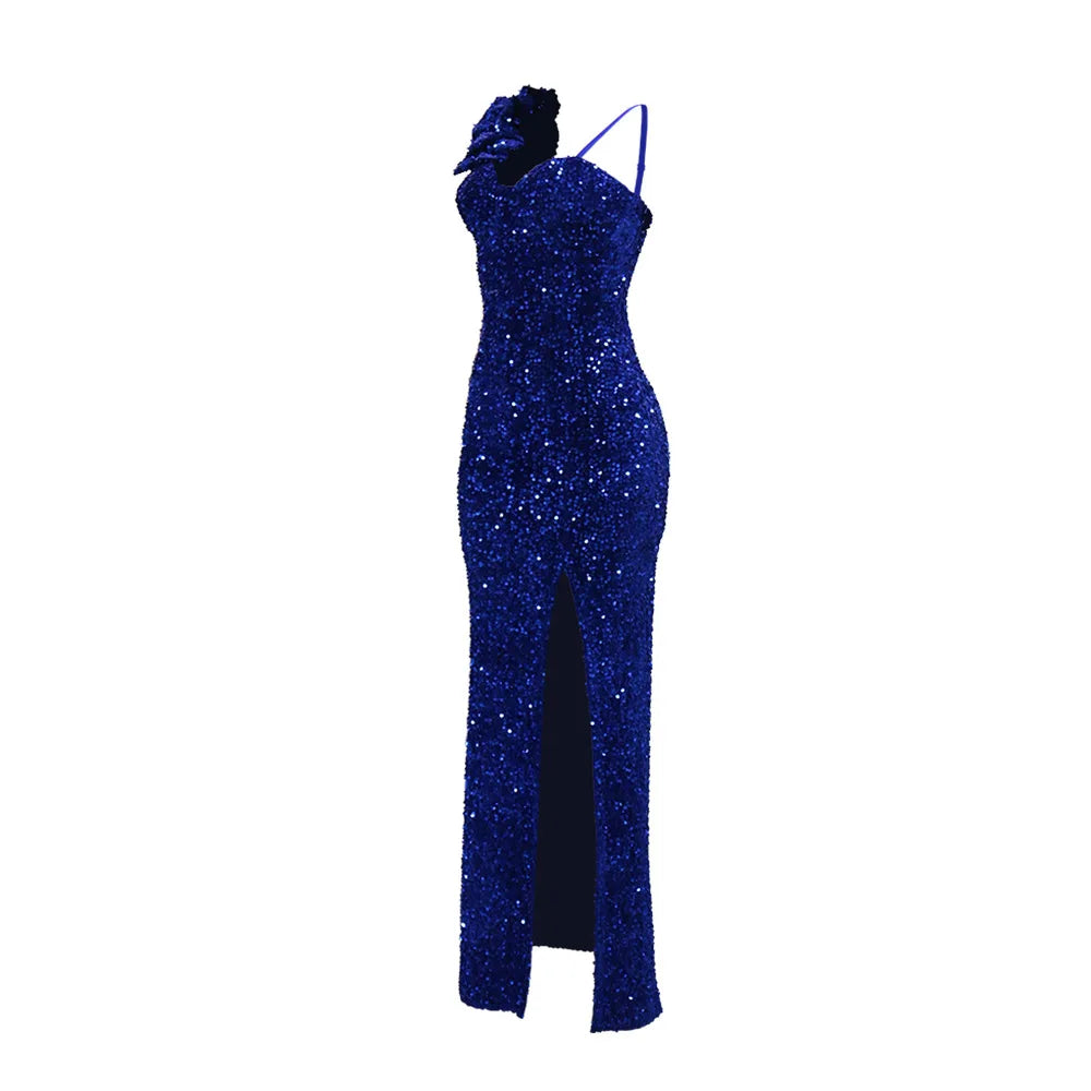 Bayone Sexy Sequins Solid Sexy Slim Fit Evening High Waist Elegant Lady Sleeveless Split Dress