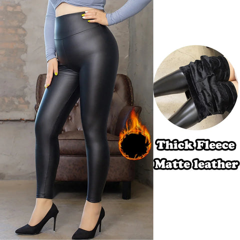 Red Bank PU Leather Leggings Leather Pencil Pants Female High Waist Sexy Skinny Thin Leather Trousers