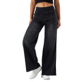 Women Jeans with Pockets Elastic Casual High Waist Wide-leg Jeans Solid Color Full