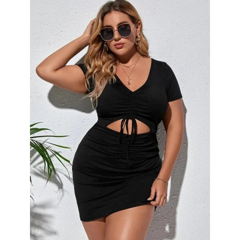 Linden Fashion Plus Size Sexy Pleated Design Solid Color Hip Hugging Dress