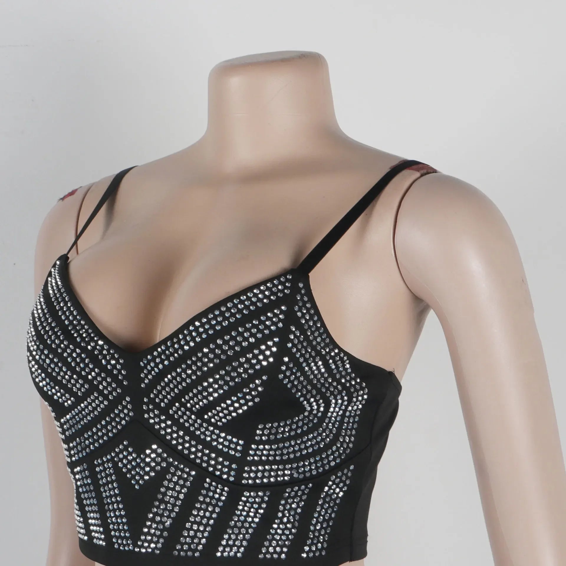 Quogue Black Rhinestone Crop Outfits Night Clubwear Matching Set