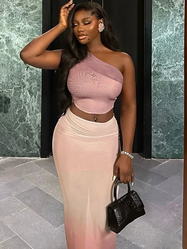 Lia Sexy Sheer Mesh Maxi Party Outfits 2 Piece Sets