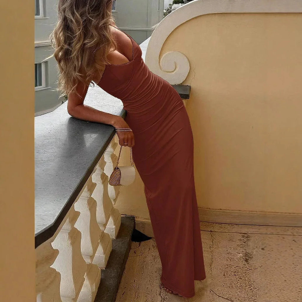 Delaware V Neck Yellow Dress With Sexy Backless Casual Slim Dyed Dress
