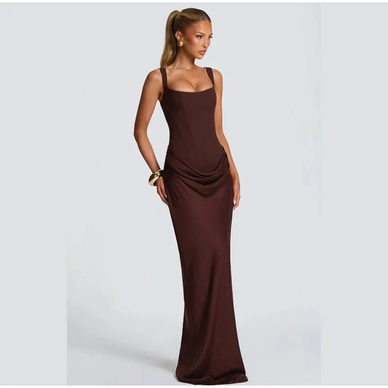 Tapansee Solid Sexy Pleated Strapless Off Shoulder Backless High Waist Split Maxi Dress