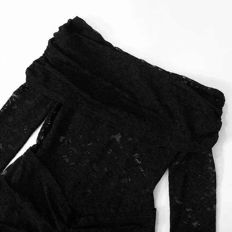Westport Lace Sexy See Through Off-shoulder High Waist Club Party Jumpsuits