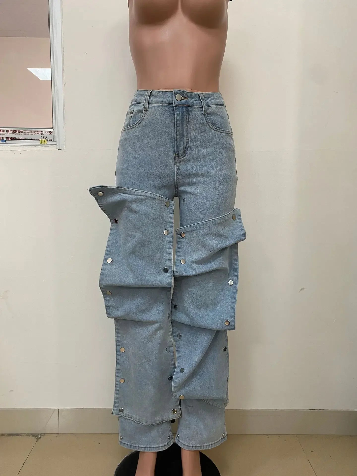 Goshen Cargo High Waist Elegant Streetwear Denim Straight Trousers