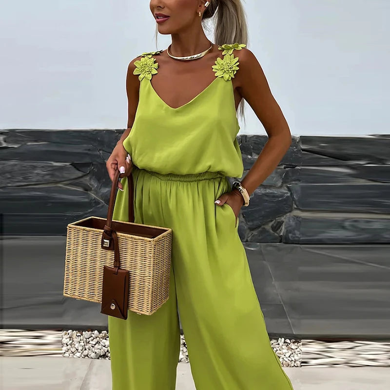 Female Jumpsuit For Women Casual Summer Solid Loose Long Jumpsuit Overalls Female
