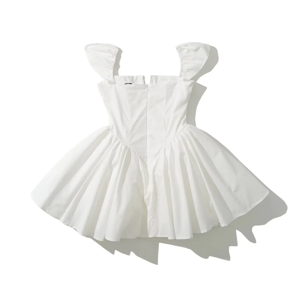 Keasbey Fit Flare White Short Sleeve Low Waist Elegant Party Dress