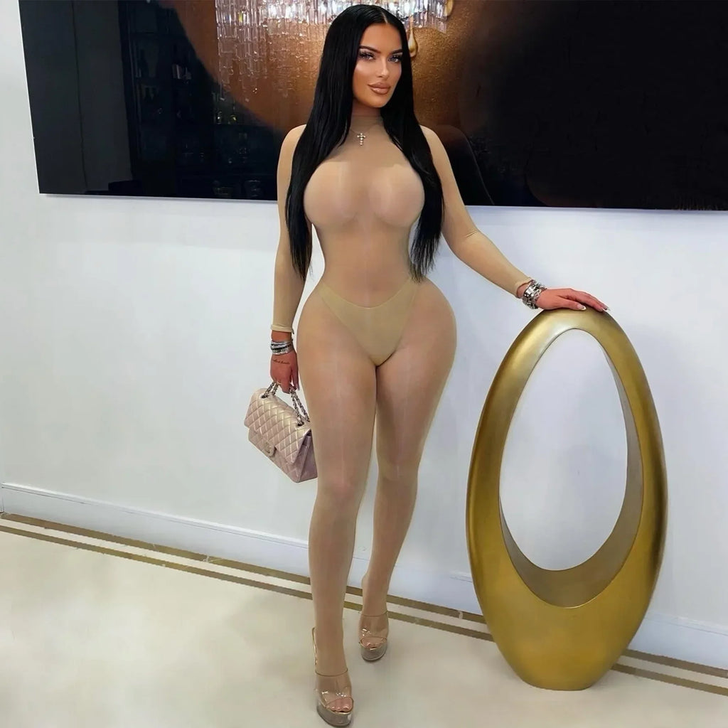 Carlisle See Through Silky Glossy High Stretchy Seamless Skinny Jumpsuit